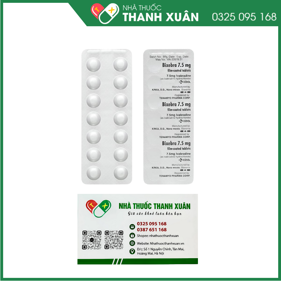 Bixebra 7.5 mg điều trị triệu chứng đau thắt ngực ổn định mạn tính, suy tim mạn tính